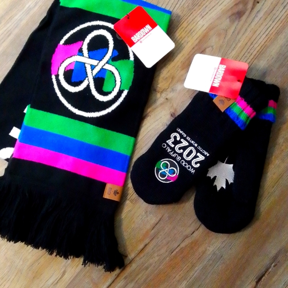 Scarf & Mitts, Arctic Winter Games, Black, Multi Color